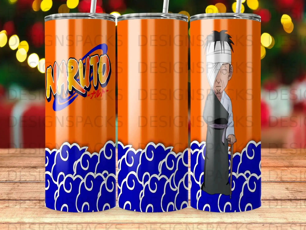 Naruto Uzumaki anime tumbler with blue cloud pattern.