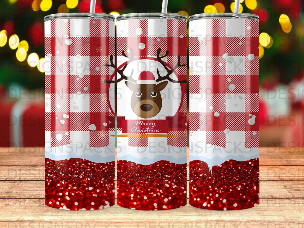 Red Plaid Reindeer Merry Christmas Glitter Tumbler product type