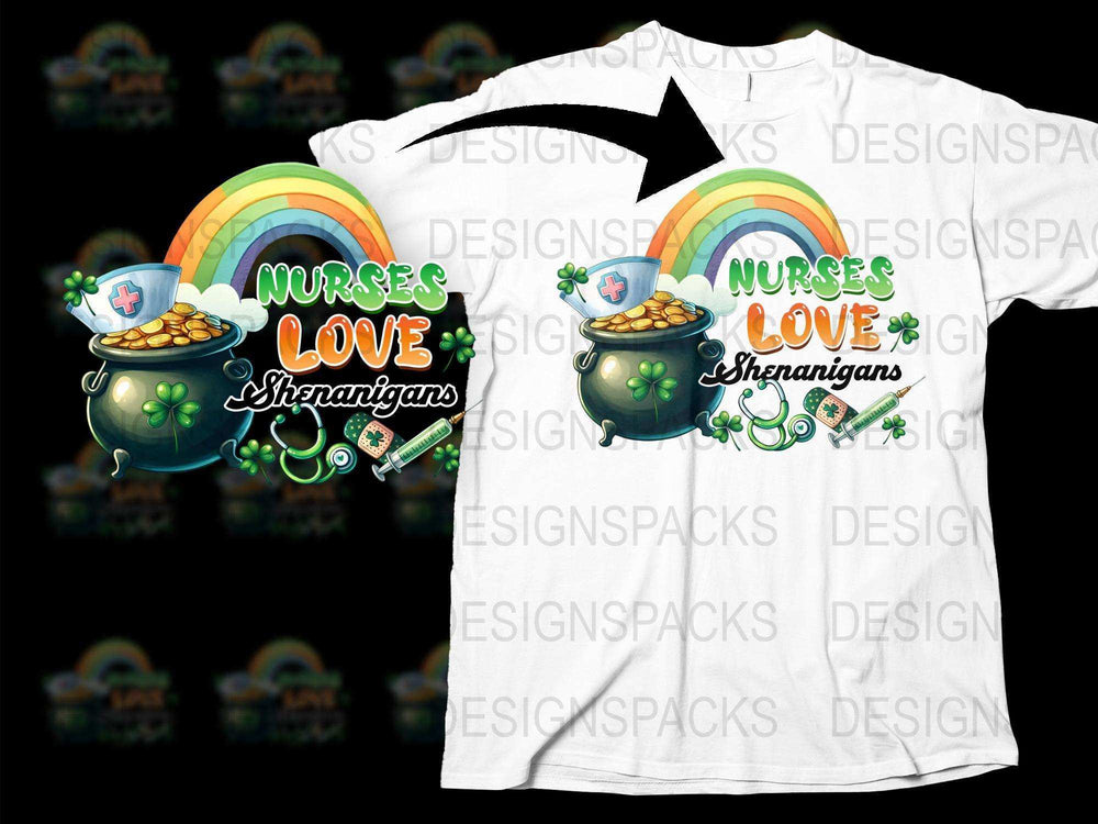 Nurses Love Shenanigans T-Shirt, Rainbow Graphic Tee, St. Patrick's Day Nurse Shirt, Fun Nursing Apparel