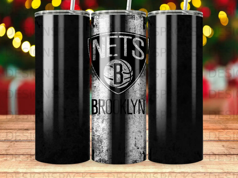 Black tumblers with Brooklyn Nets logo and "Brooklyn" text.