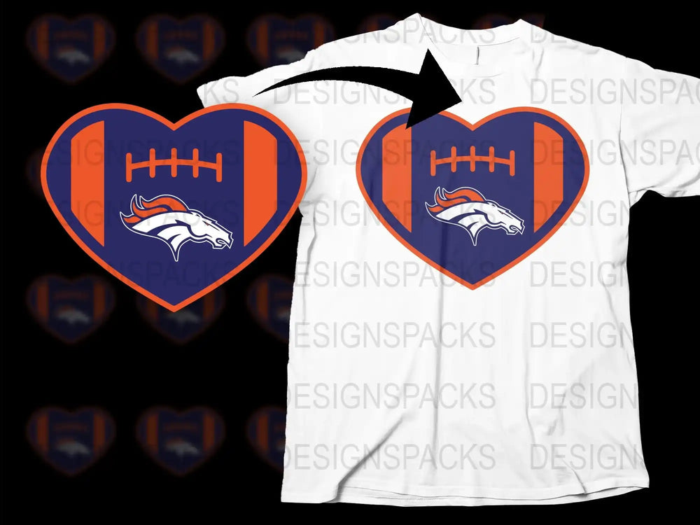 Denver Broncos Heart Logo T-Shirt, Football Team Fan Apparel, Casual Sportswear Tee