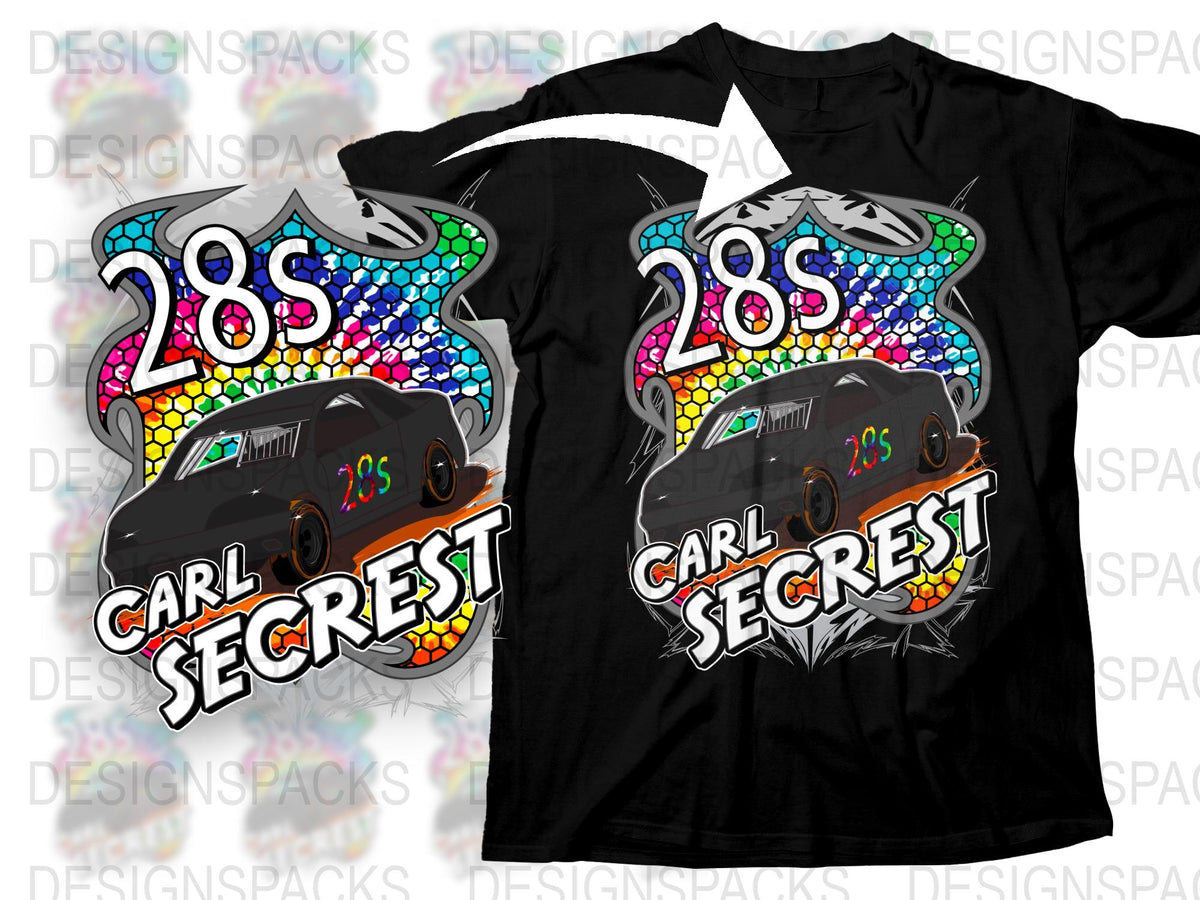 Colorful Retro Car Racing T-Shirt, 80s Style Graphic Tee, Carl Secrest Pop Art Design, Vintage Inspired Casual Wear