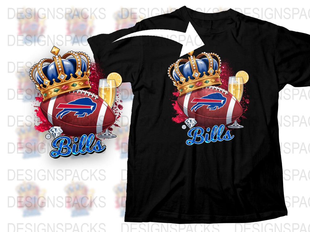 Buffalo Bills Themed T-Shirt, Crown Graphic, Football Fan Apparel, Royal Blue and Red