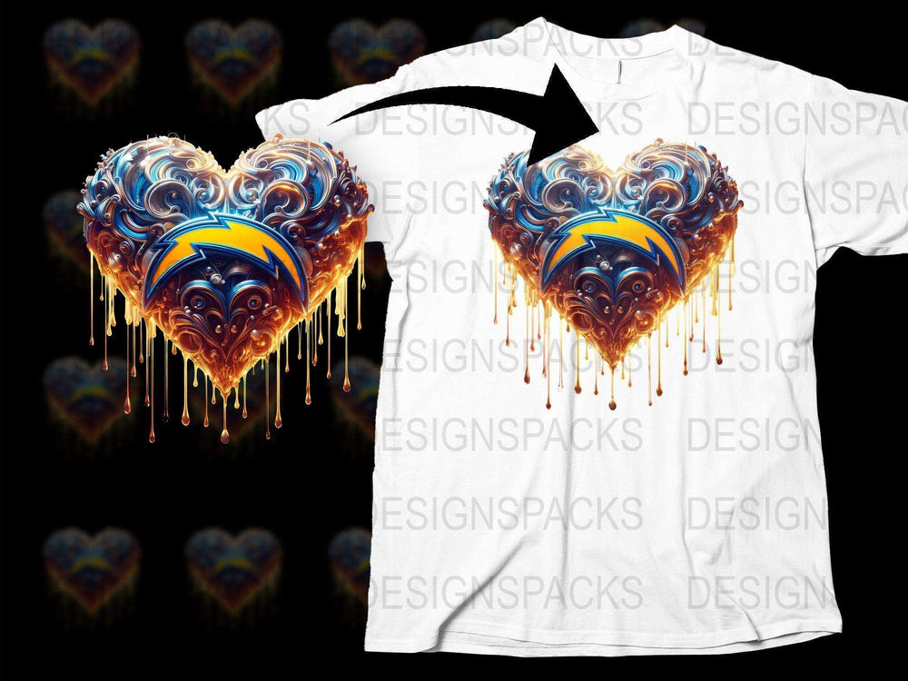 Los Angeles Chargers Inspired Heart Design T-Shirt, Artistic Graphic Tee, Sports Fan Apparel, Unique Gift Idea