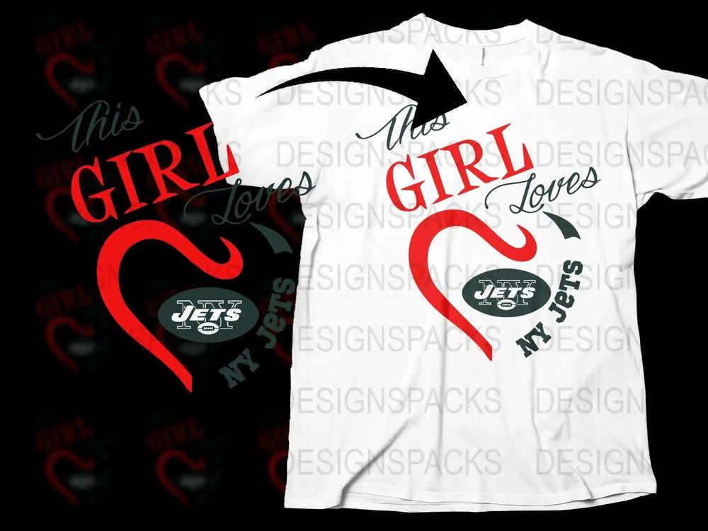 This Girl Loves Jets T-Shirt, Sports Fan Gift, Graphic Tee for Women, Casual Crew Neck Shirt