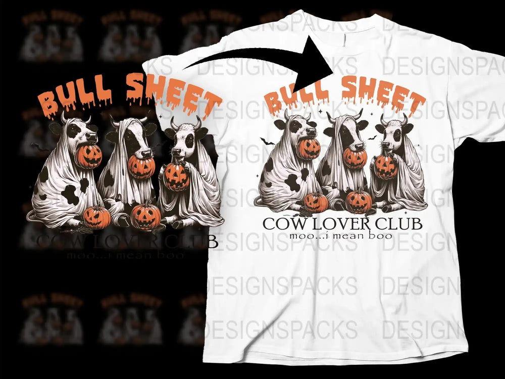 Halloween Bull Sheet Funny Cow T-Shirt, Spooky Season, Farm Animal Lover Gift, Pumpkin Ghost Graphic Tee