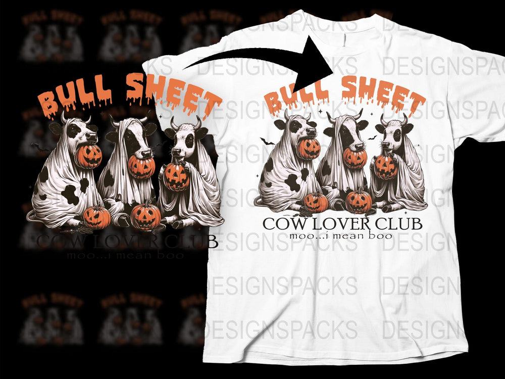 Halloween Bull Sheet Funny Cow T-Shirt, Spooky Season, Farm Animal Lover Gift, Pumpkin Ghost Graphic Tee