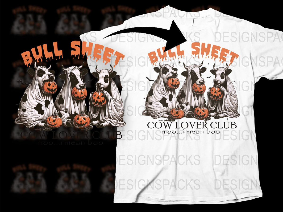 Halloween Bull Sheet Funny Cow T-Shirt, Spooky Season, Farm Animal Lover Gift, Pumpkin Ghost Graphic Tee