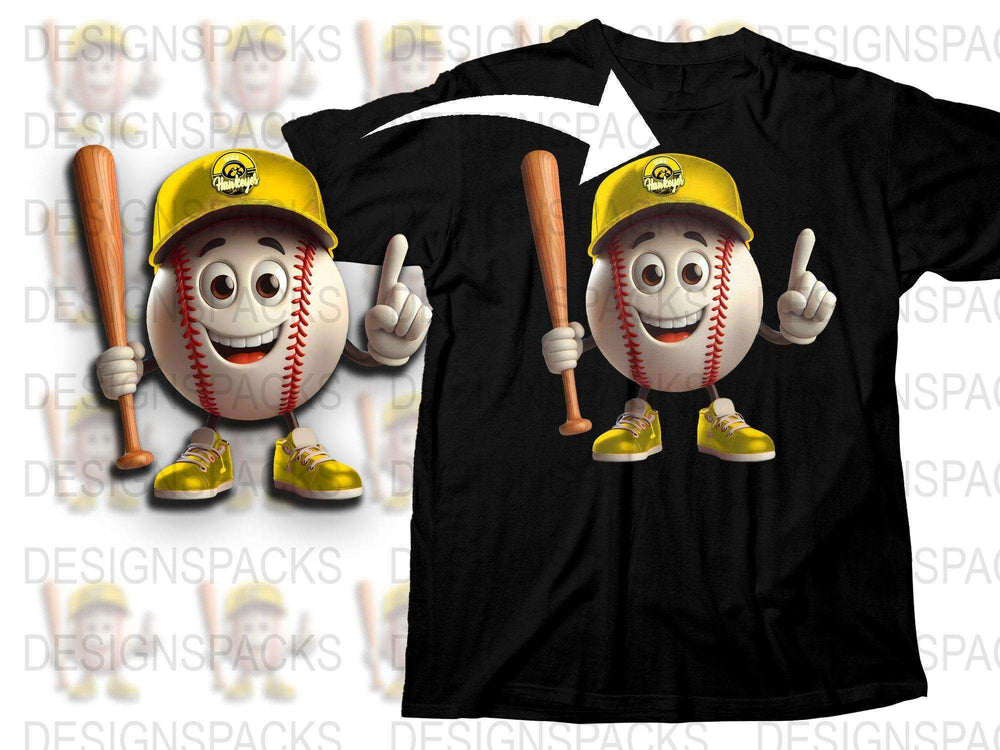 Cartoon Baseball Player T-Shirt, Funny Sports Character Tee, Kids and Adult Sizes, Unisex Baseball Graphic Shirt