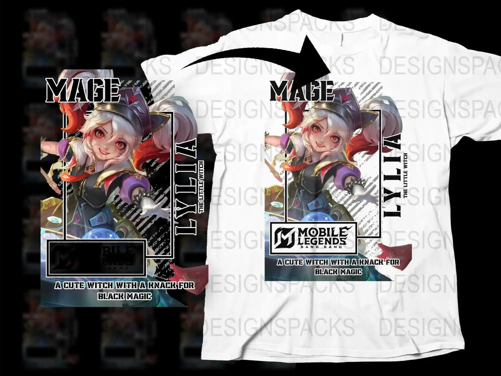 Mobile Legends Lylia T-Shirt, Cute Witch Graphic, Black Magic Fantasy Gamer Tee, Unisex White Shirt