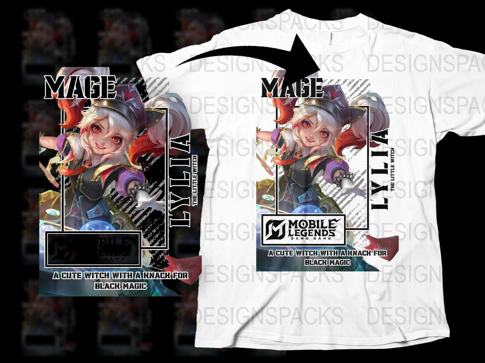 Mobile Legends Lylia T-Shirt, Cute Witch Graphic, Black Magic Fantasy Gamer Tee, Unisex White Shirt