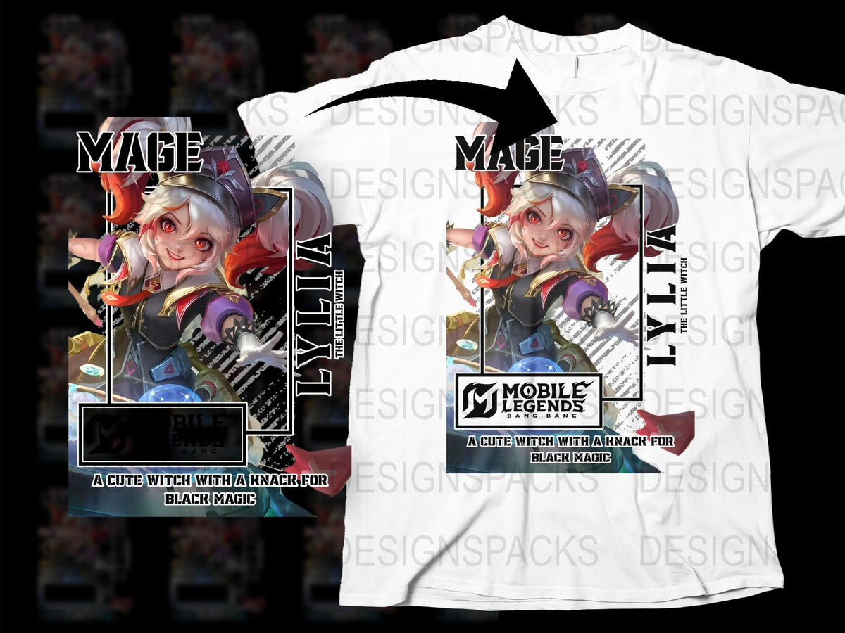 Mobile Legends Lylia T-Shirt, Cute Witch Graphic, Black Magic Fantasy Gamer Tee, Unisex White Shirt