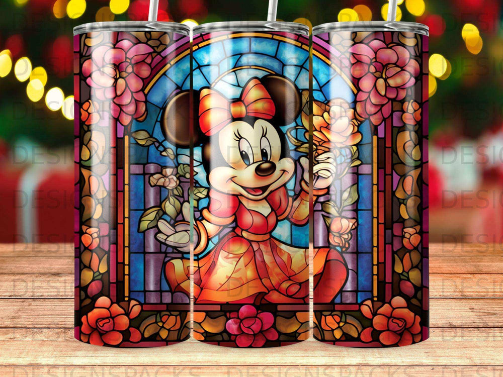 Minnie Mouse stained glass design on a tumbler.