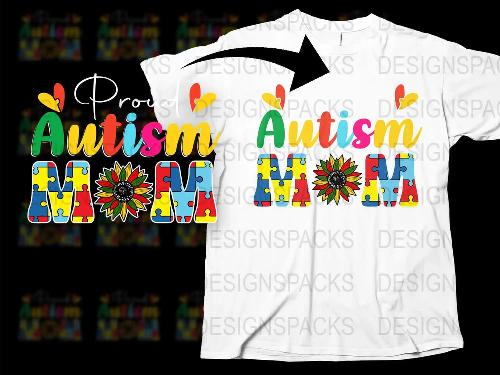 Autism Awareness T-Shirt Colorful Puzzle Pieces Floral Design Proud Autism Mom Tee