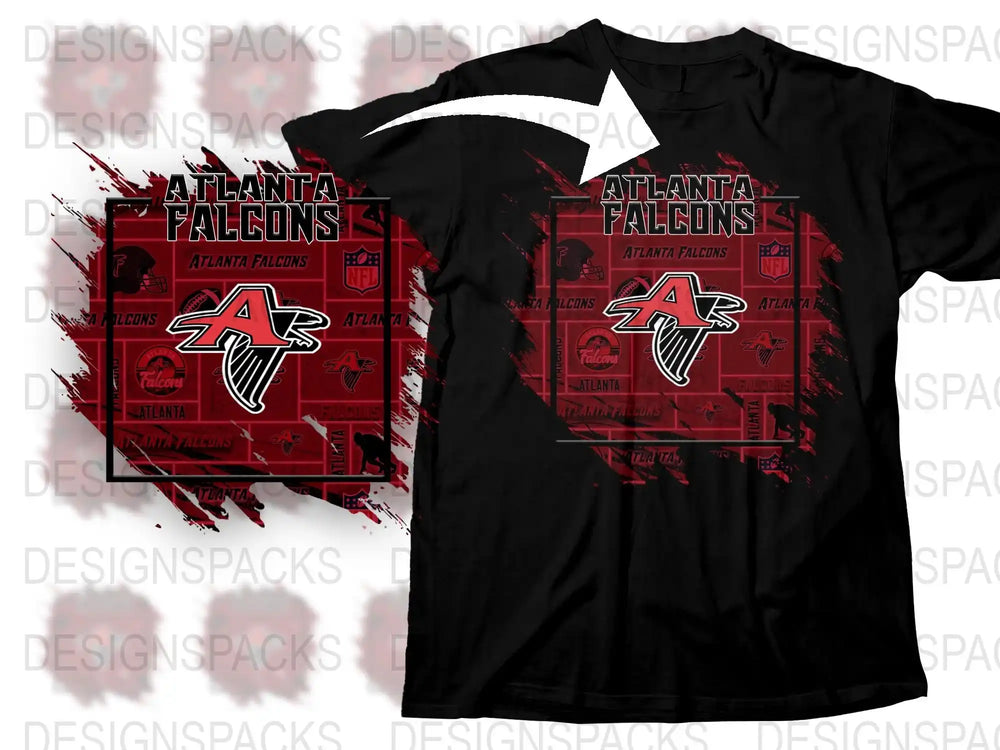 Atlanta Falcons T-Shirt Red and Black Sports Fan Apparel Distressed Design Graphic Tee