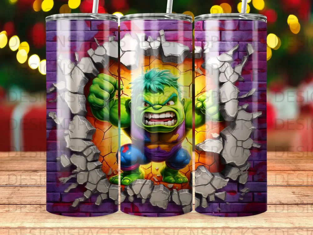 Hulk bursts through a brick wall with a menacing expression.