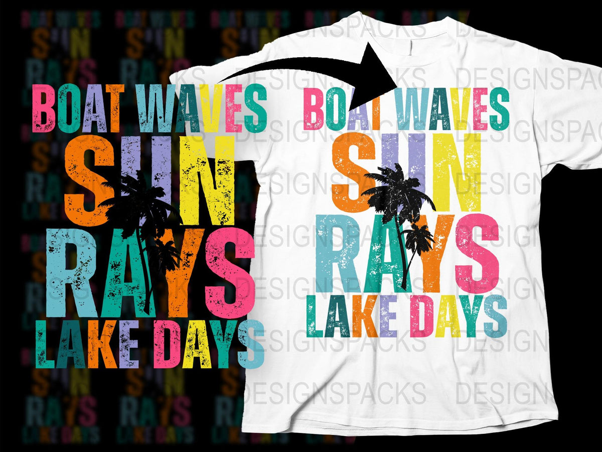 Colorful Summer Vibes T-Shirt, Boat Waves Sun Rays Lake Days Tee, Tropical Graphic Top