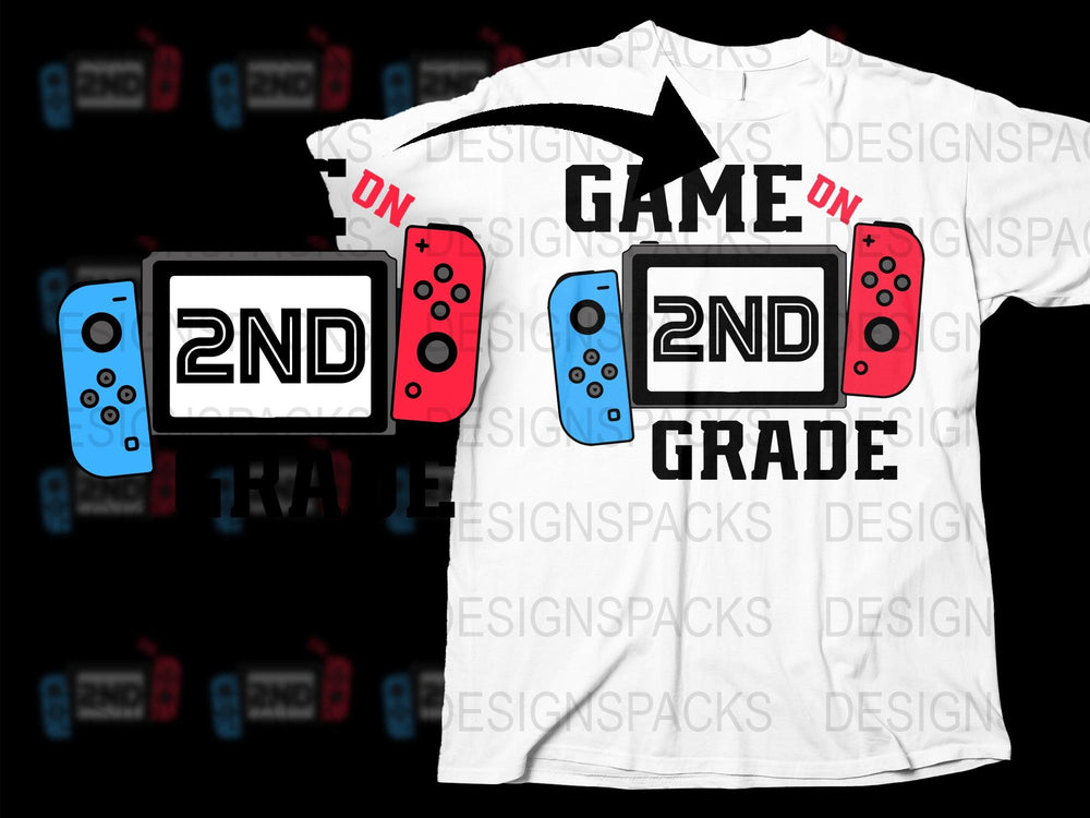 Game On 2nd Grade T-Shirt, Kids' Video Game Theme School Shirt, Fun Graphic Tee for Children