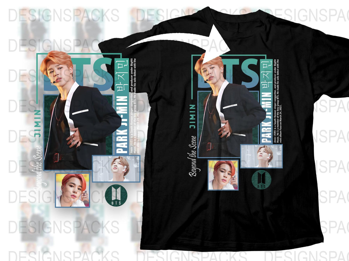 BTS Jimin Fan T-Shirt, K-Pop Idol Graphic Tee, Stylish Music Merchandise, Unisex Black Cotton Shirt
