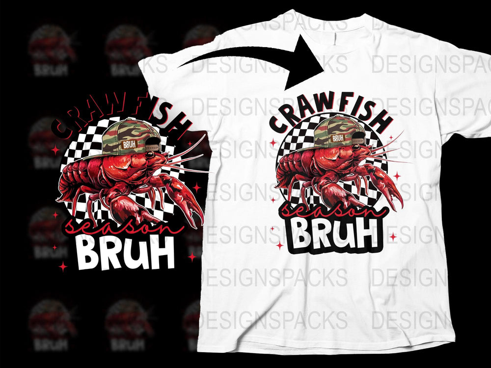 Crawfish Season Bruh T-Shirt, Funny Graphic Tee, Summer Festival Shirt, Checkered Pattern, Red Lobster Print, Casual Streetwear