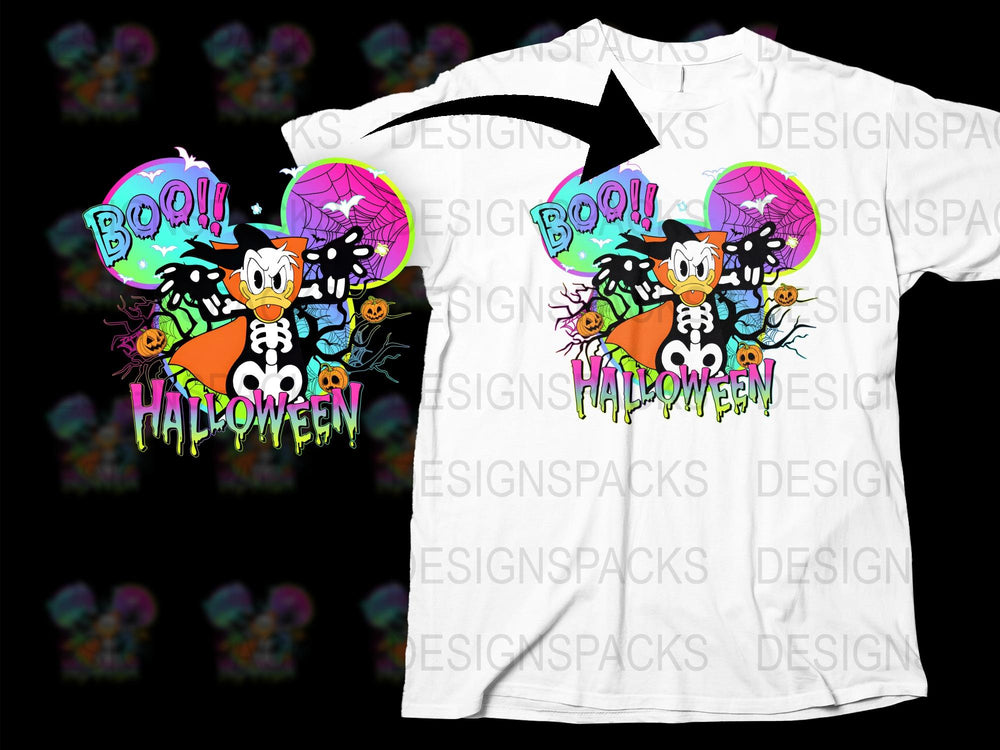 Halloween T-Shirt, Donald Duck Graphic, Boo Spooky Design, Kids and Adults Sizes, Cartoon Costume Tee