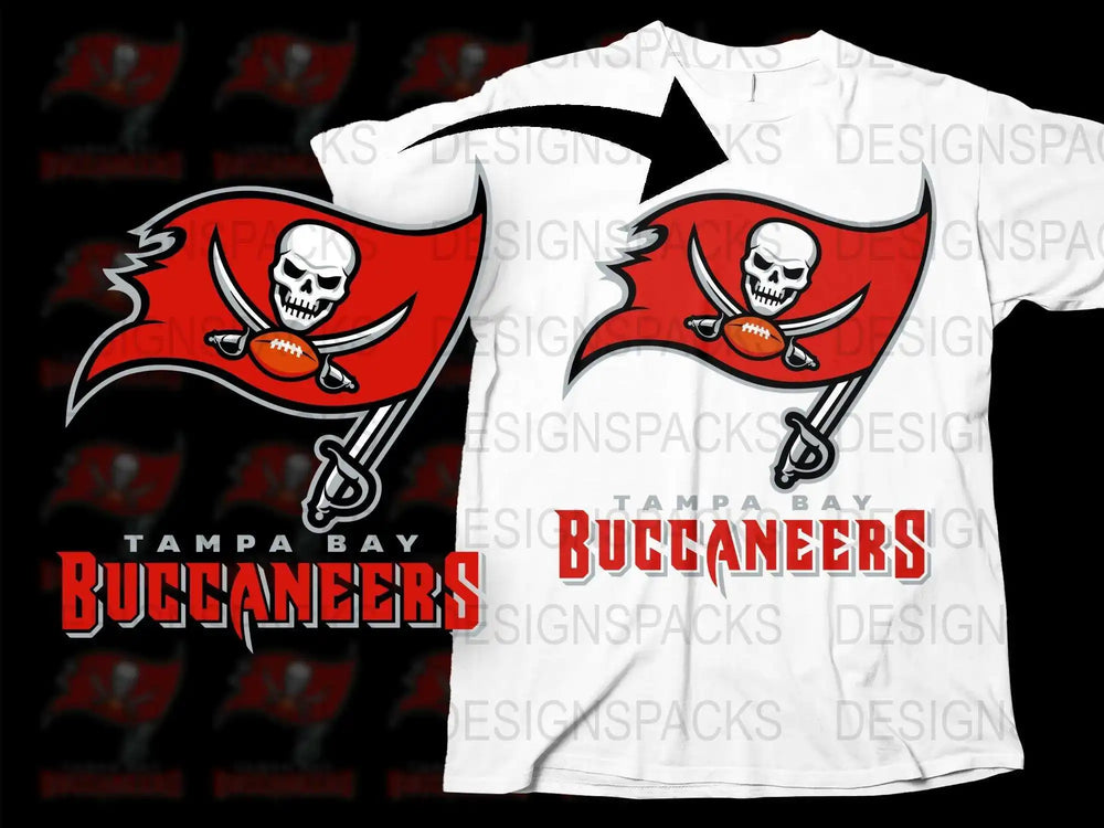 Tampa Bay Buccaneers Inspired T-Shirt, Skull and Swords Graphic, Sports Fan Apparel, Red and White