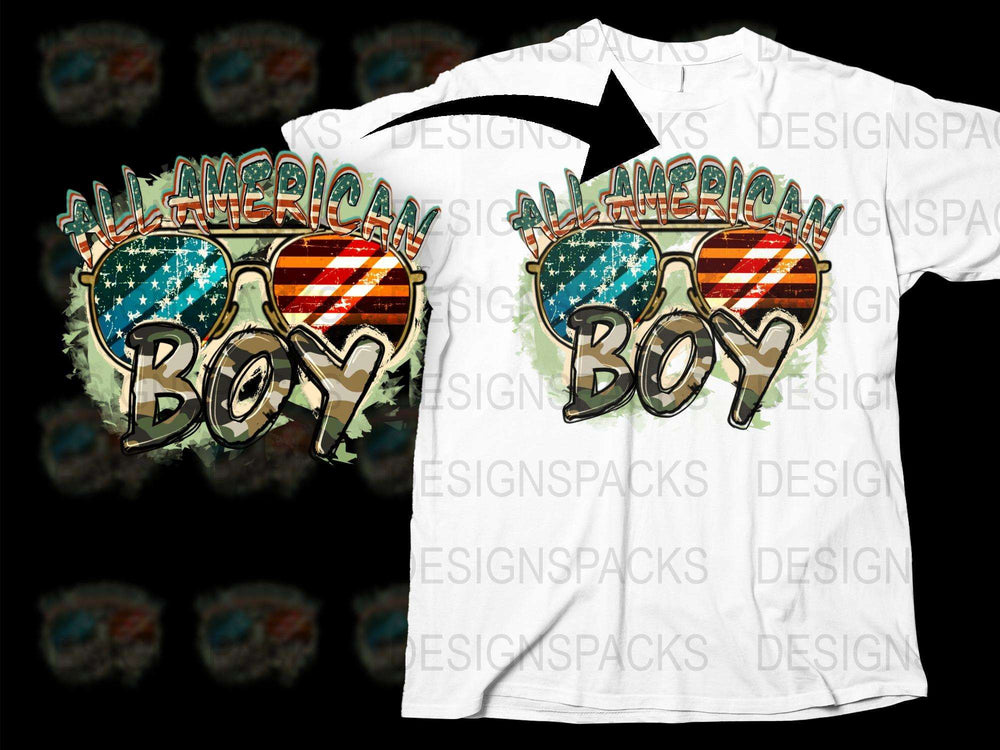 American Boy Patriotic T-Shirt, USA Flag Sunglasses Graphic, Men's Fashion, 4th of July Independence Day Tee