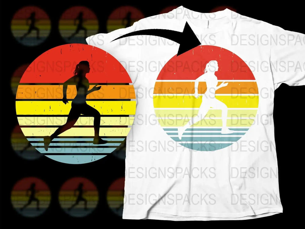 Retro Sunset Running T-Shirt, Vintage Style Runner Graphic Tee, Athletic Casual Wear, Unisex Fashion