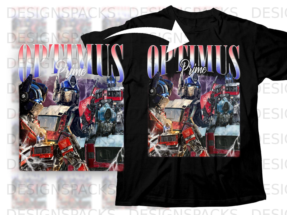 Optimus Prime transformers graphic on a black t-shirt with lightning.