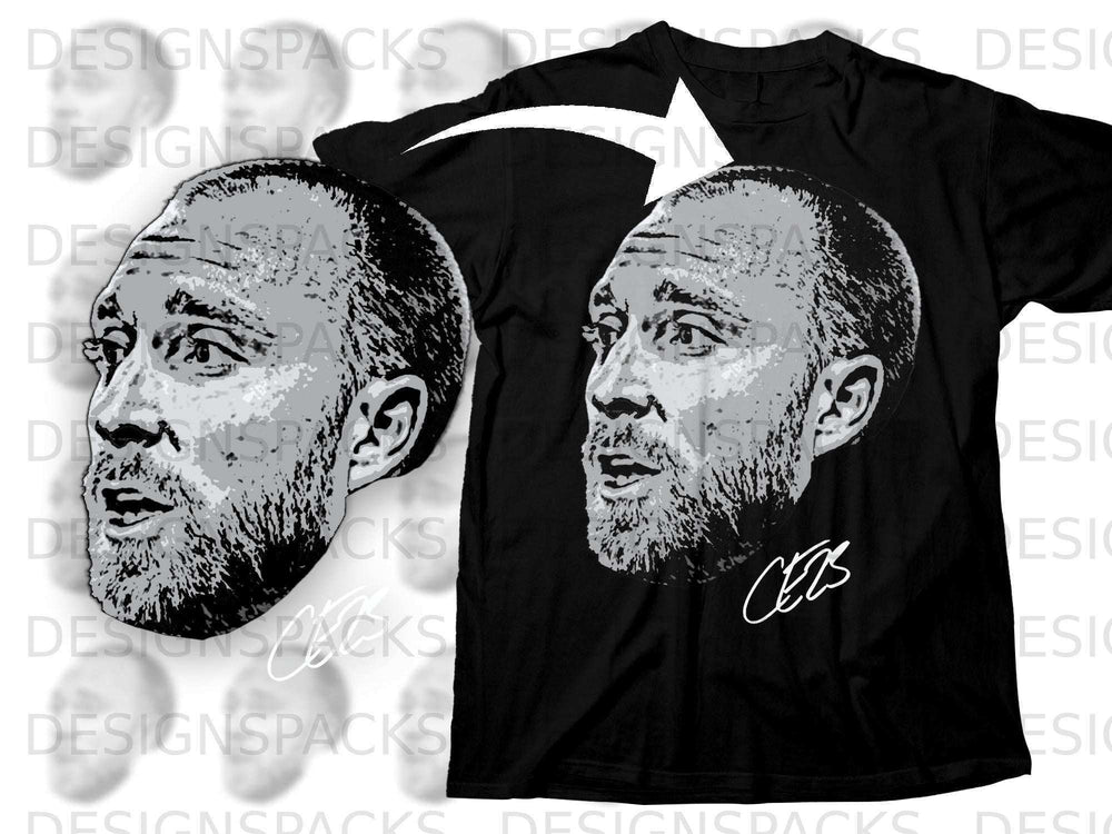 Bold Artistic Portrait on Black Shirt Apparel