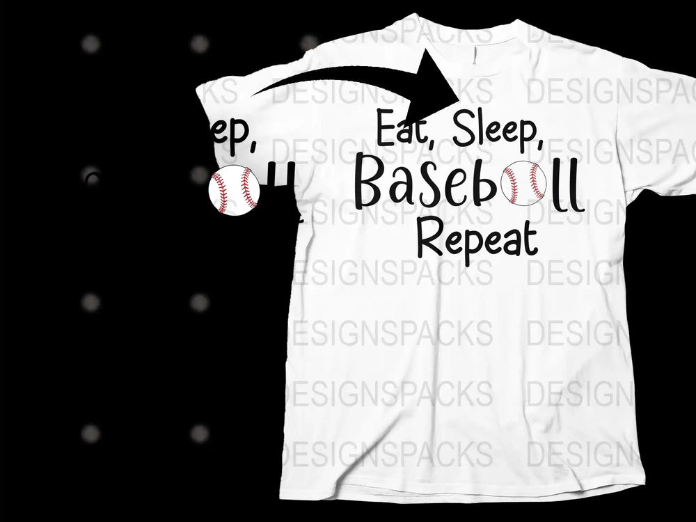 Eat Sleep Baseball Repeat T-Shirt, Casual Sports Tee, White Graphic Shirt for Fans