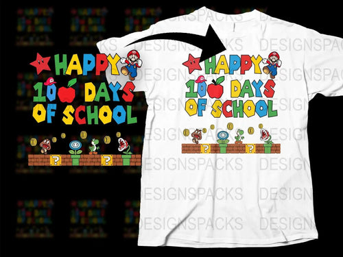 Colorful 100th Day of School T-Shirt, Fun Mario Inspired Kids Tee, Video Game Style School Celebration Shirt
