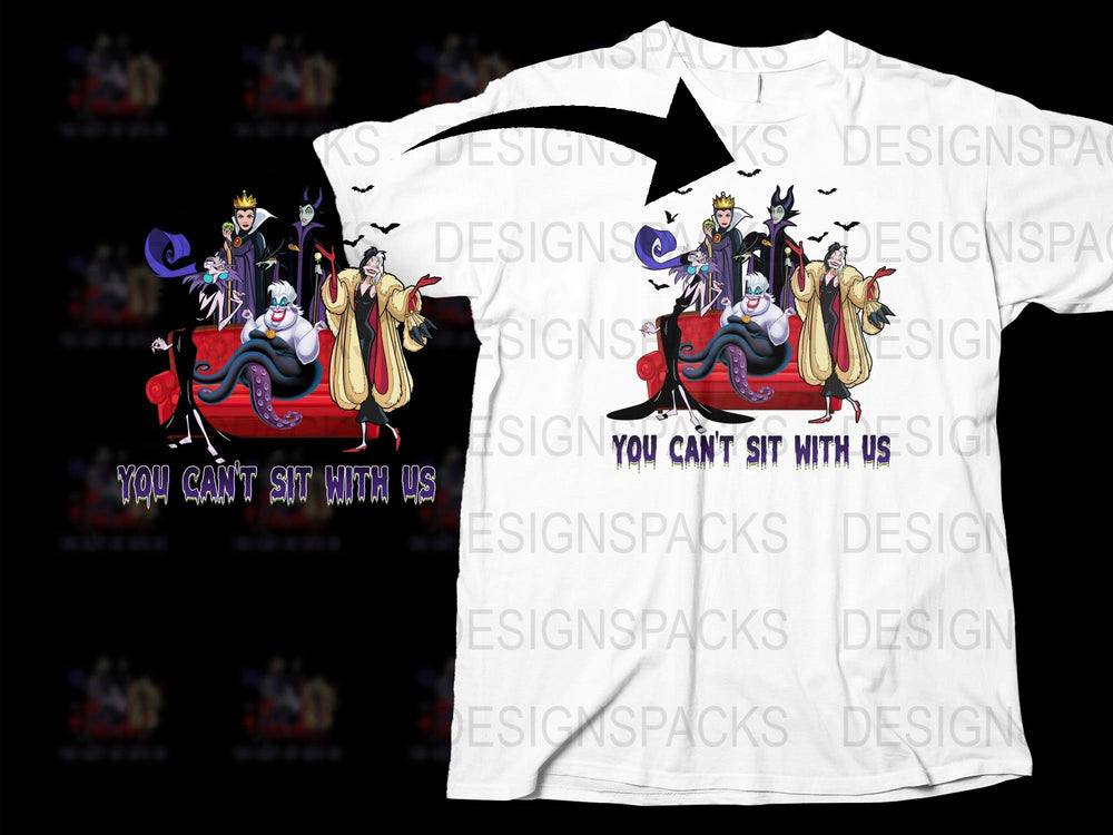 Villains Car Ride T-Shirt, 'You Can't Sit With Us' Graphic Tee, Unisex Adult Cartoon Inspired Fashion