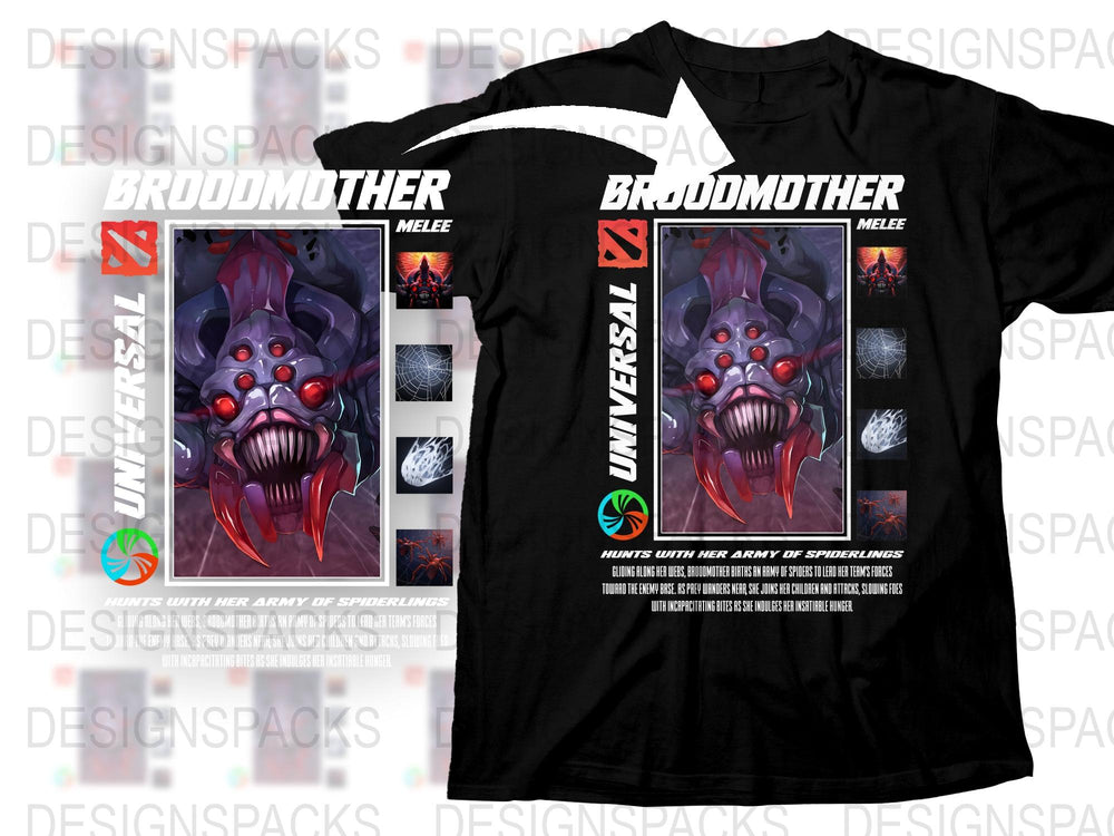 Broodmother Universal Melee Graphic T-Shirt, Sci-Fi Monster Design, Dark Fantasy Casual Wear, Unique Gaming Apparel