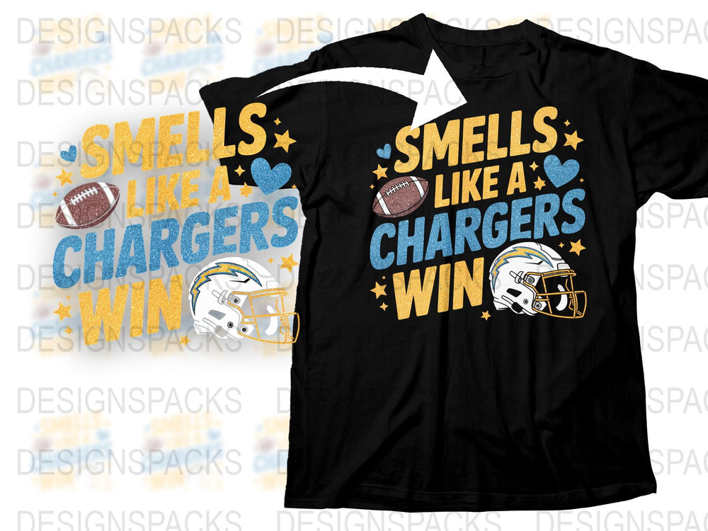 Smells Like a Chargers Win T-Shirt, Football Fan Gear, Game Day Apparel, Sports Team Support, Blue and Yellow Tee