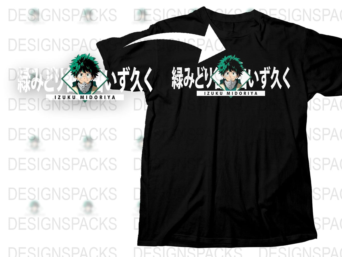 Izuku Midoriya T-Shirt, My Hero Academia Anime Tee, Unisex Black Shirt with Japanese Text Graphic