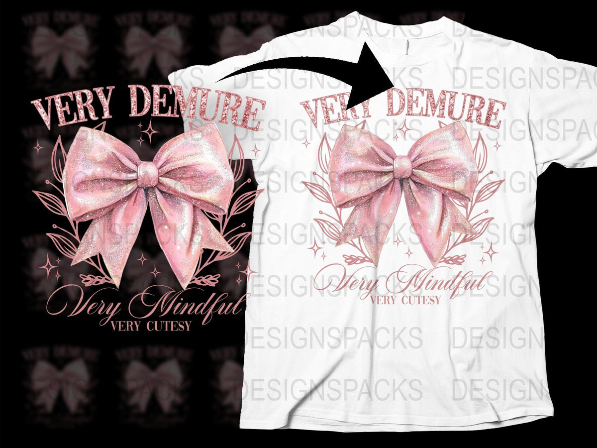 Pink Bow Graphic T-Shirt, Sparkly Feminine Tee, Cute Starry Design, Women's Fashion Casual Top