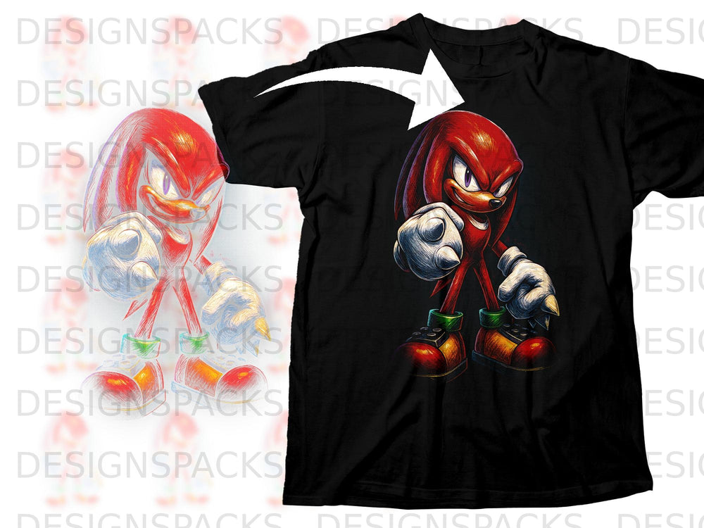 Black t-shirt featuring a detailed drawing of Knuckles the Echidna pointing forward.