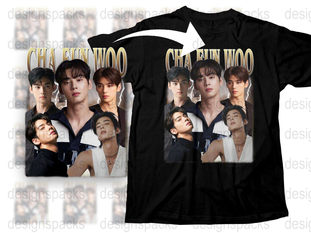 Cha Eun Woo Printed T-Shirt, Fan Merchandise, Korean Idol Graphic Tee, Casual Wear for Fans