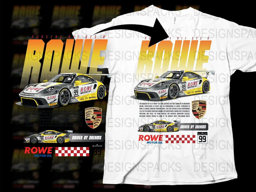 Porsche 911 GT3 R Rowe Motor Oil Race Car Graphic Png Digital Download