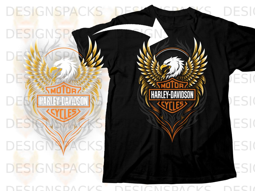 Black t-shirt with Harley-Davidson Cycles logo featuring an eagle and wings.