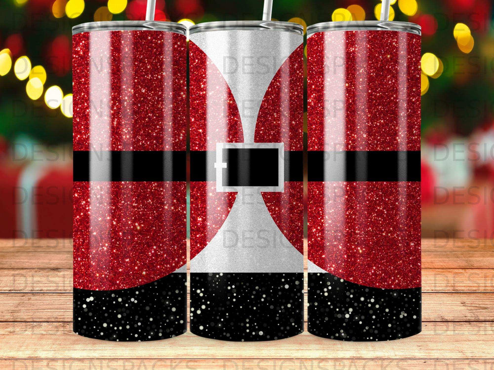 Santa suit tumbler with black belt and buckle detail.