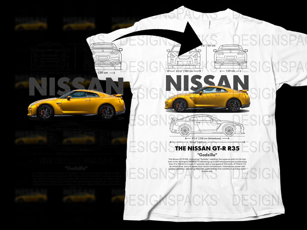 Nissan GT-R R35 T-shirt, Sports Car Enthusiast Apparel, Yellow Graphic Tee, Racing Car Print Shirt, Unique Gift for Car Lovers