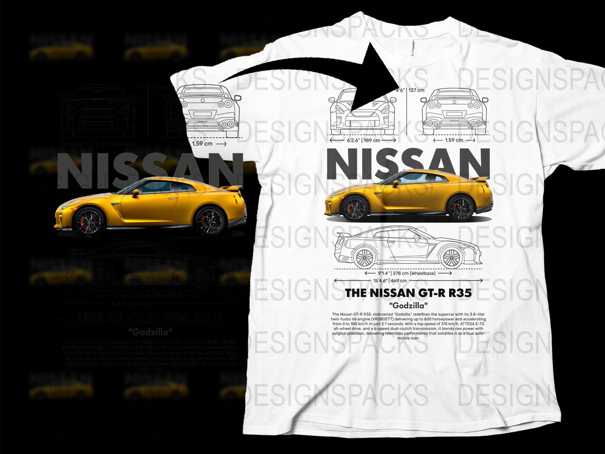 Nissan GT-R R35 T-shirt, Sports Car Enthusiast Apparel, Yellow Graphic Tee, Racing Car Print Shirt, Unique Gift for Car Lovers