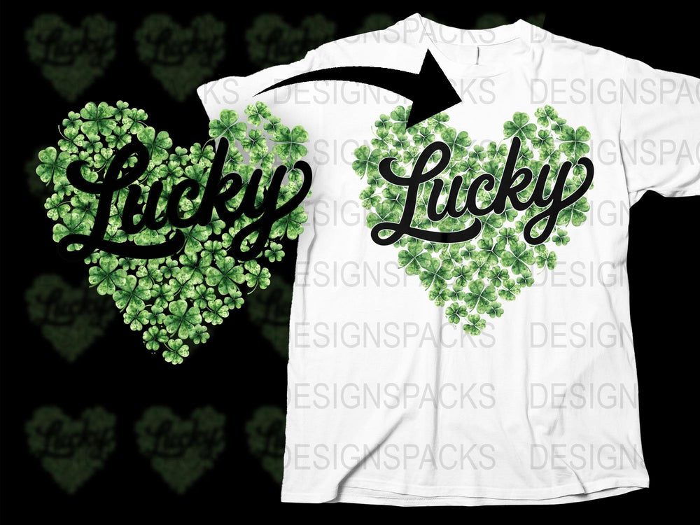 Lucky Clover Heart T-Shirt, St. Patrick's Day Graphic Tee, Green Shamrock Print, Unisex Cotton Shirt