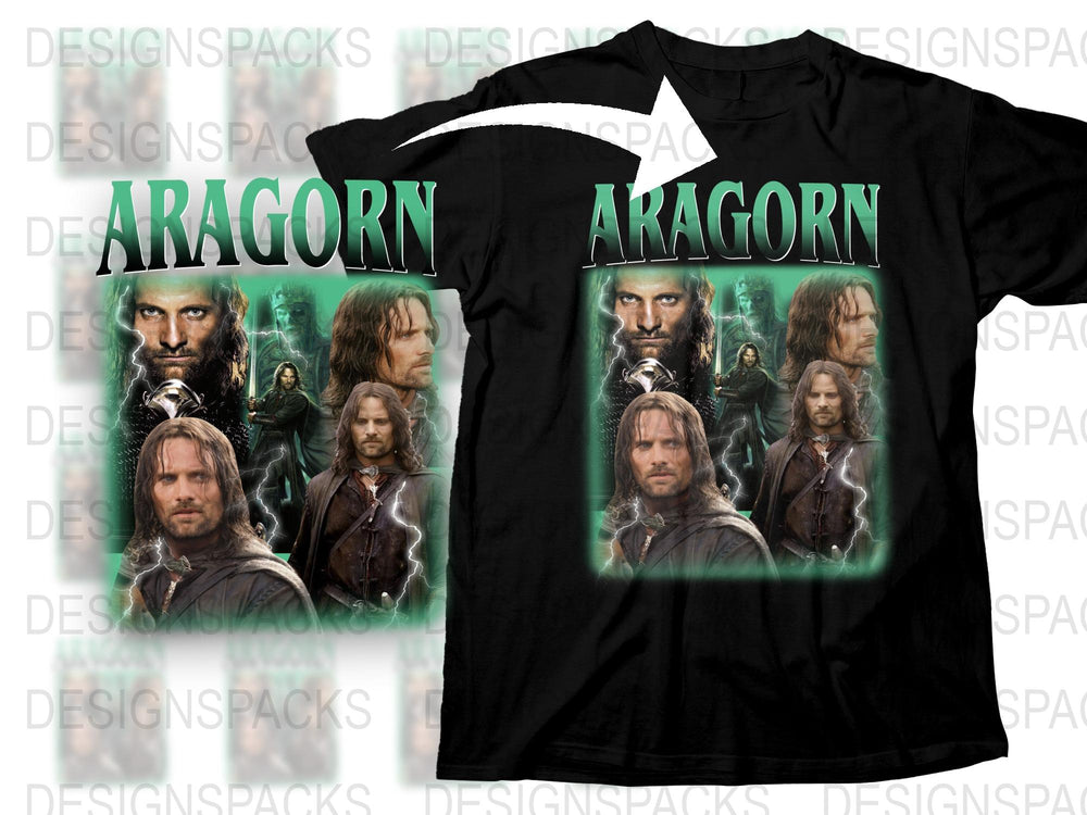 Aragorn Inspired T-Shirt, Lord of the Rings Character Tee, Fantasy Movie Fan Gift, Viggo Mortensen Shirt Design, Unisex Black Top