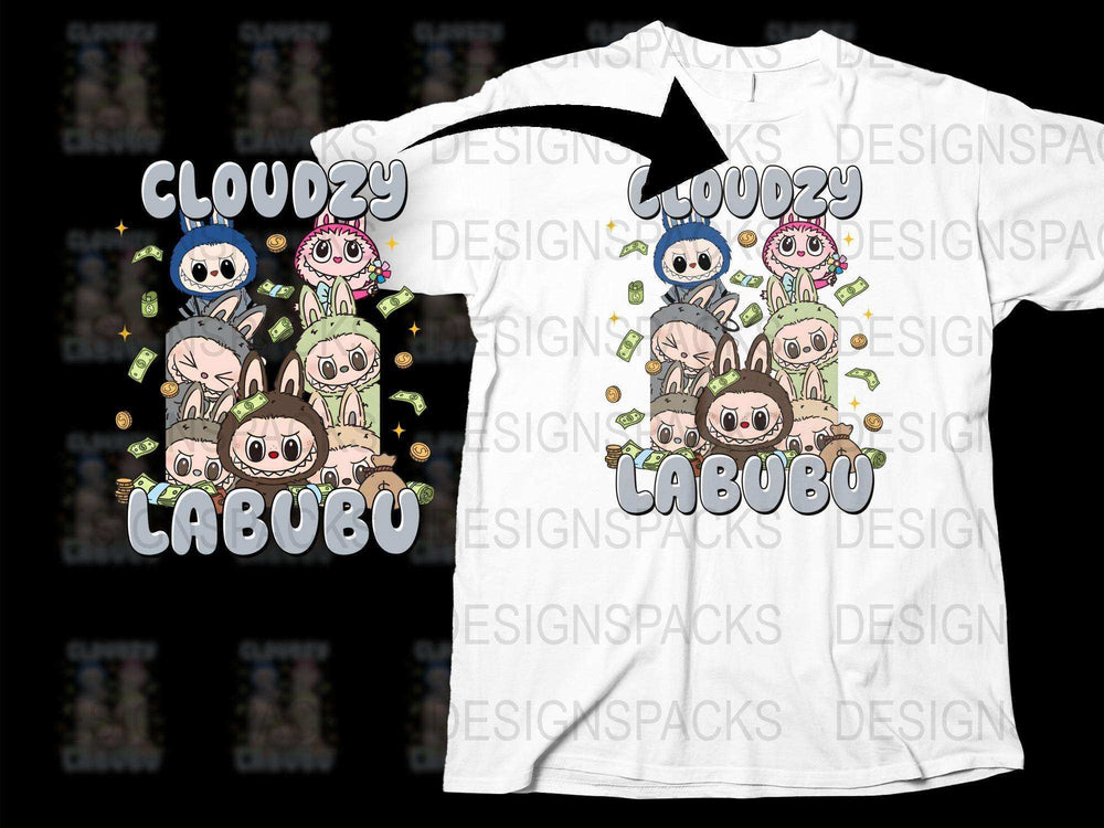 Cute Labubu T-Shirt, Kawaii Cartoon Characters Tee, Cloudy Design, Unisex Kids' and Adults' Fashion Top