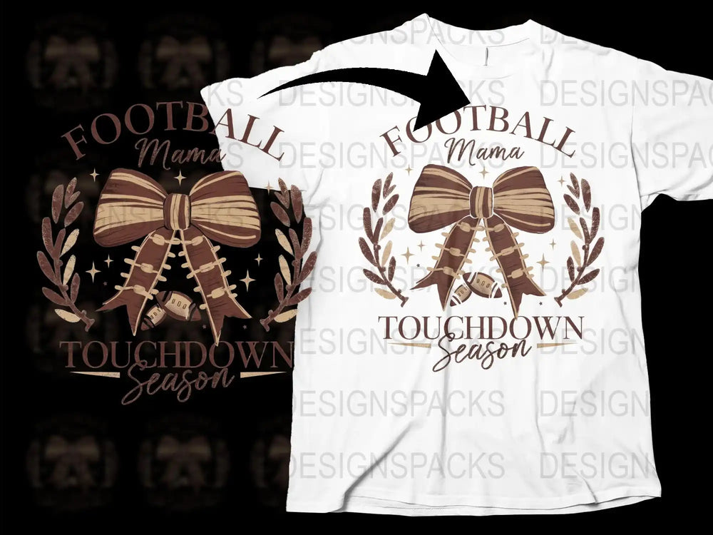 Football Mama Touchdown Season T-Shirt, Women's Graphic Tee, Sports Fan Apparel, Fall Football Season Design, White Casual Shirt
