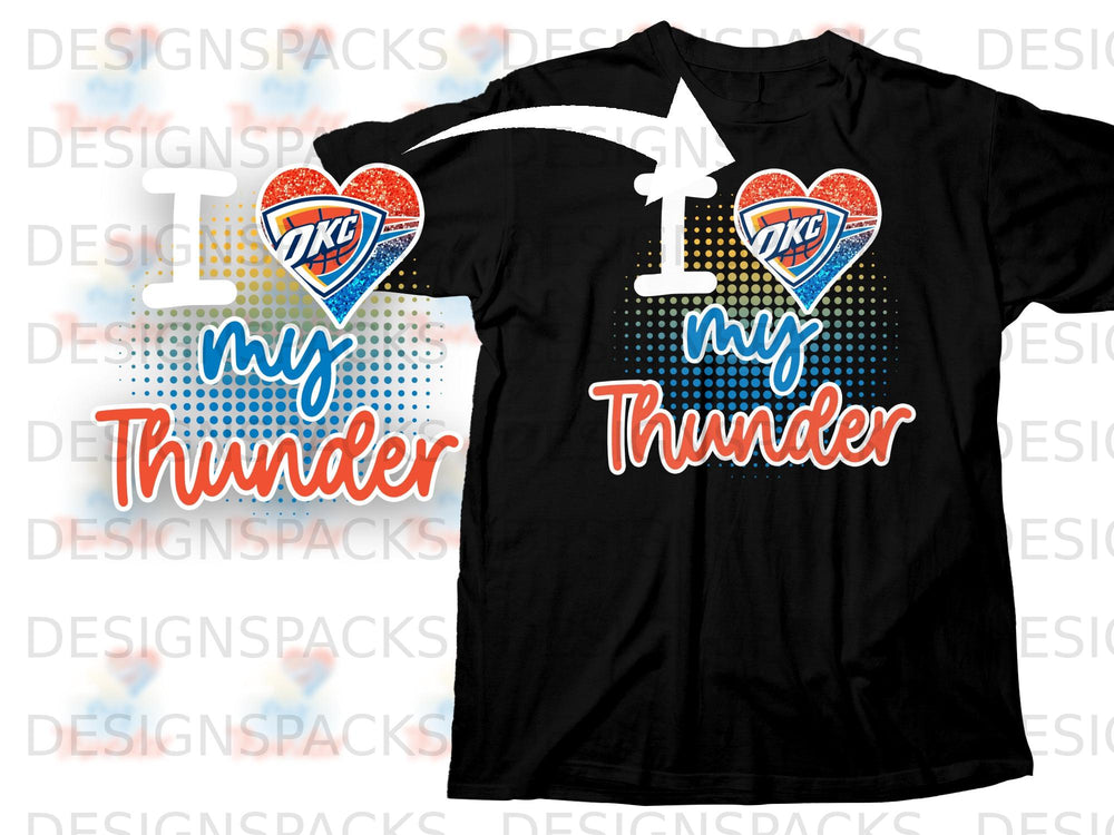 Black t-shirt with "I love my Thunder" and OKC logo graphic.