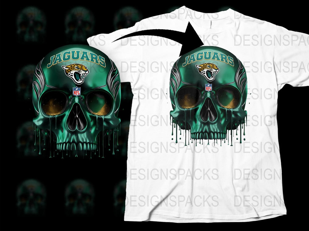 Jacksonville Jaguars Skull Graphic T-Shirt, NFL Team Fan Apparel, Unique Sports Tee, Men's Fashion